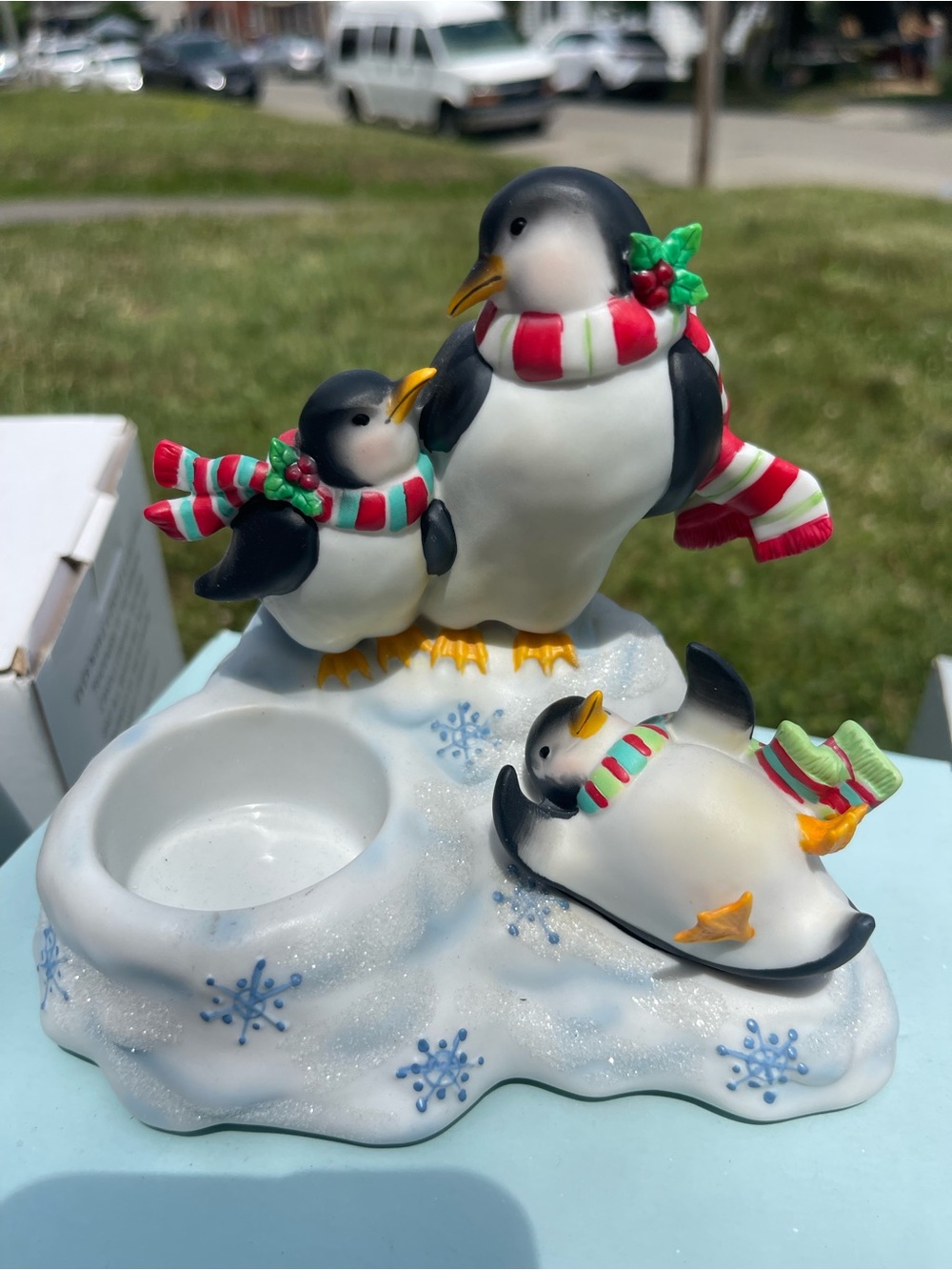 PartyLite Holiday Penguin Family Tealight Holder - Black, White, Red & Green